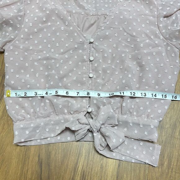 Sim & Sam Swiss Dot V Neck Ruffle Short Sleeve Blouse Sz M - Picture 6 of 9